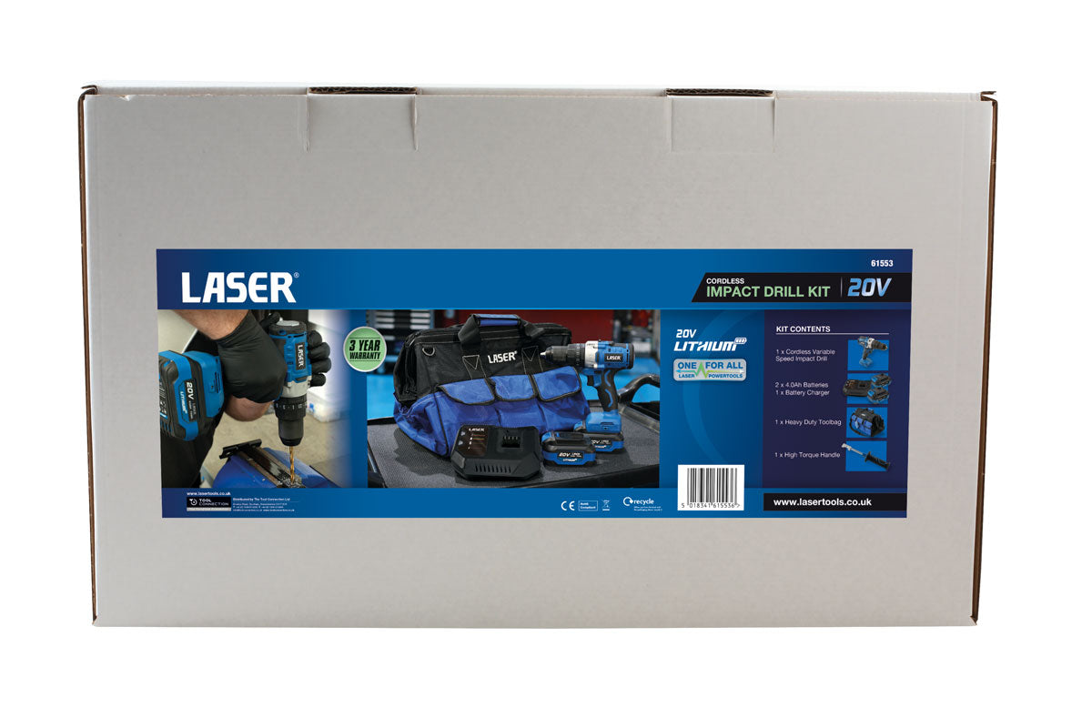 Cordless Variable Speed Impact Drill 20V Kit (Euro) - (Laser 61553)