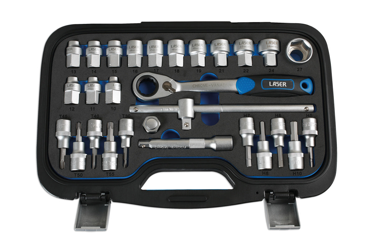 Go Thru Socket Set 1/2"D 28pc - (Laser 7054)