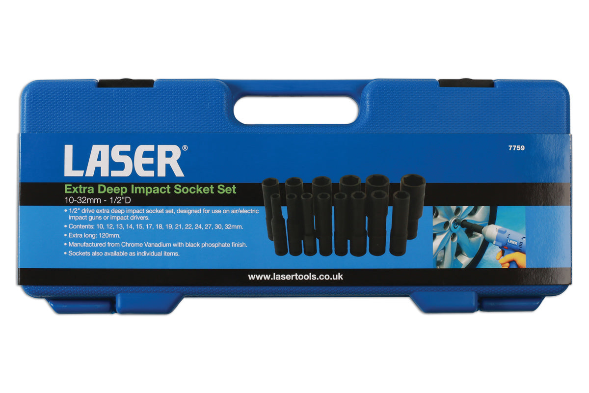 Extra Deep Impact Socket Set 1/2"D 14pc - (Laser 7759)