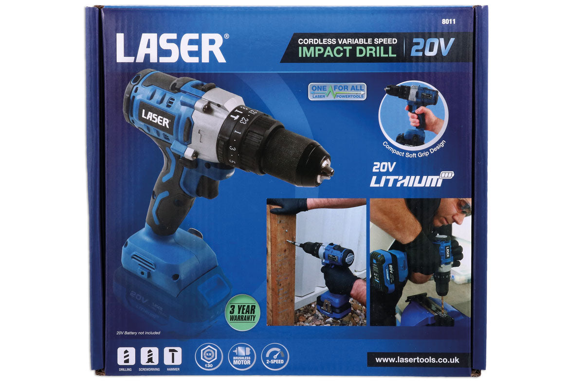 Cordless Variable Speed Impact Drill 20V w/o Battery - (Laser 8011)