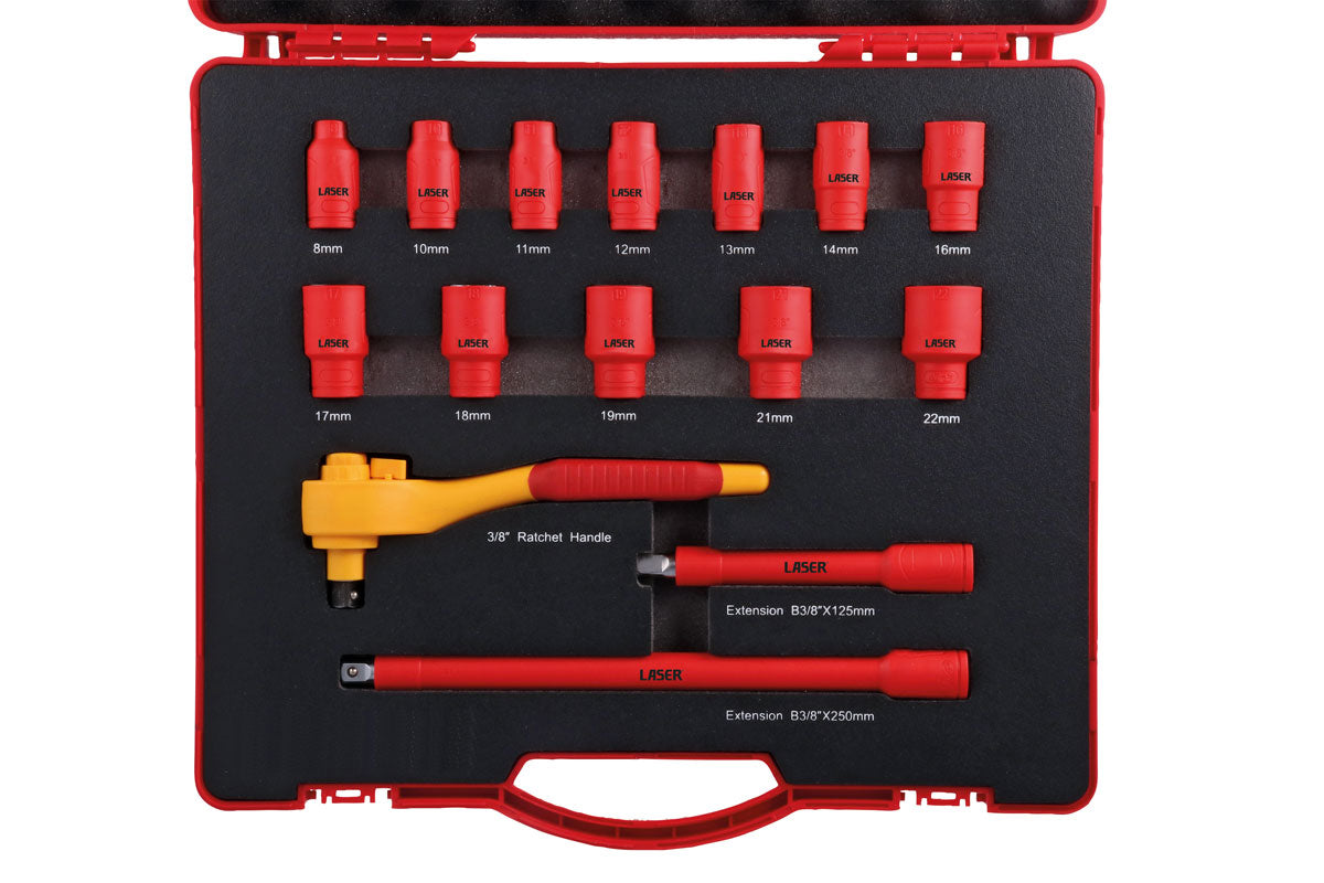 VDE Insulated Socket Set 3/8"D 15pc - (Laser 8891)