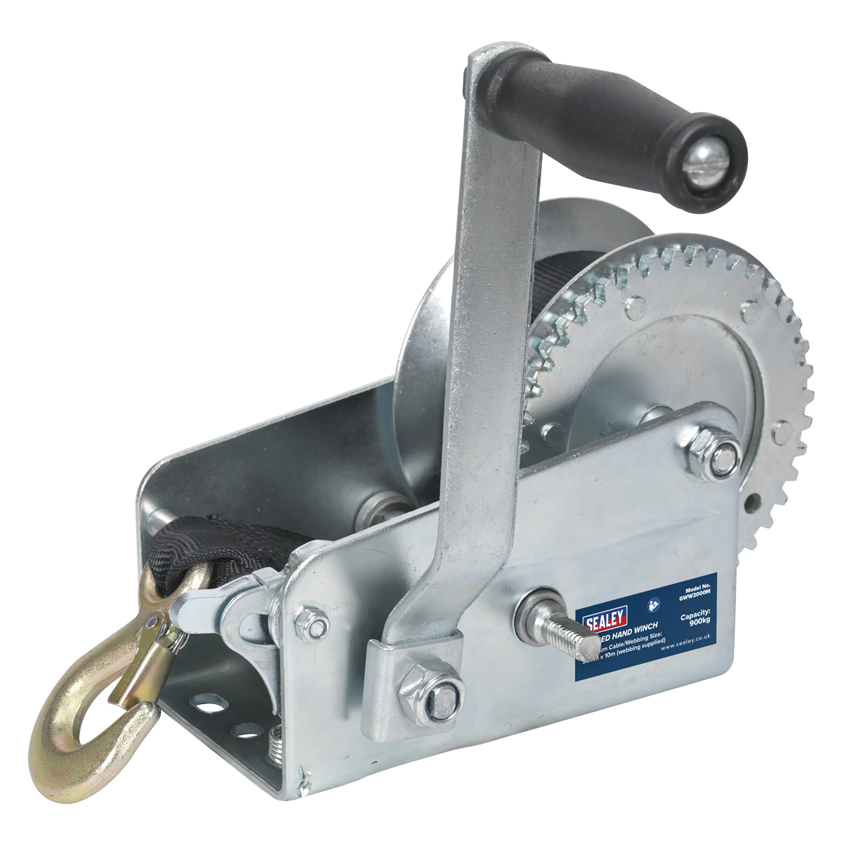 Geared Hand Winch 900kg Capacity with Webbing Strap