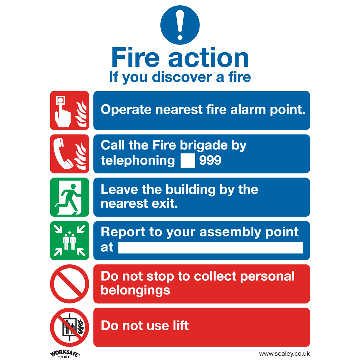 Safe Conditions Safety Sign - Fire Action With Lift - Rigid Plastic