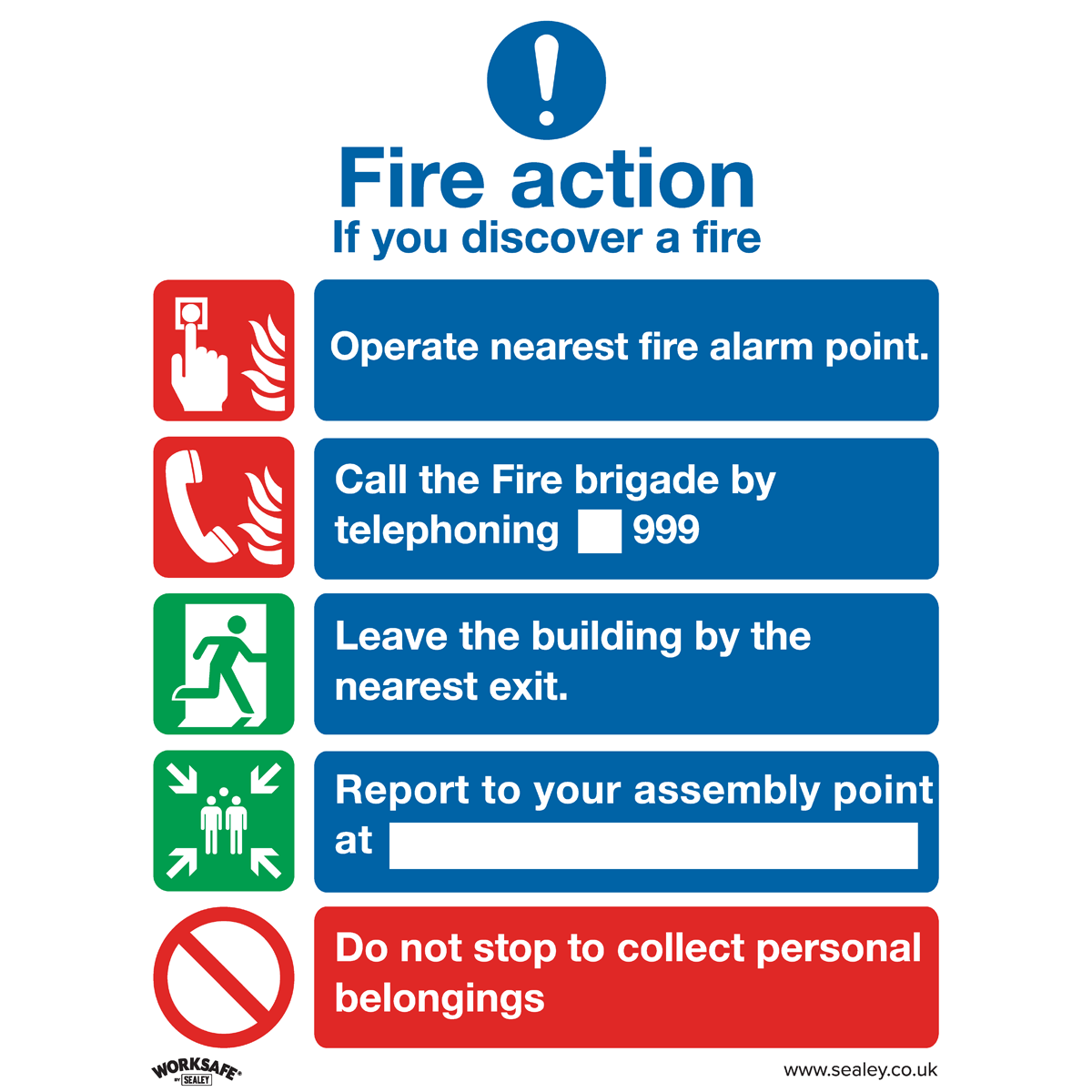 Safe Conditions Safety Sign - Fire Action Without Lift - Rigid Plastic