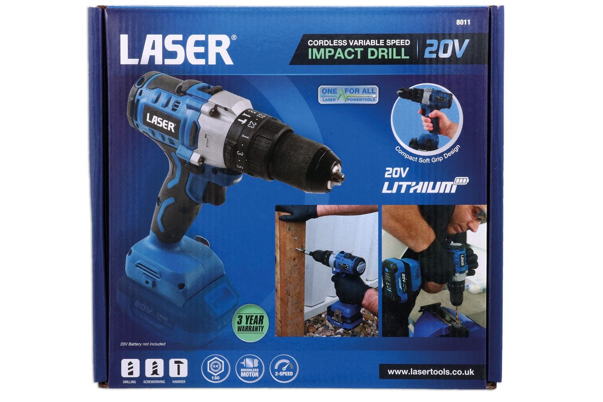 Laser Cordless Variable Speed Impact Drill 20V w/o Battery - (Laser 8011)