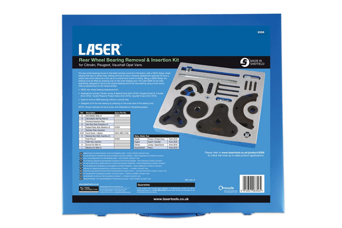 Laser Rear Wheel Bearing Removal & Insertion Kit - for Citroën, Peugeot, Vauxhall/Opel Vans - (Laser 8356)