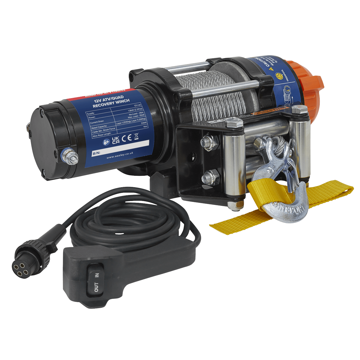 Sealey ATV/Quad Recovery Winch 1135kg (2500lb) Line Pull 12V