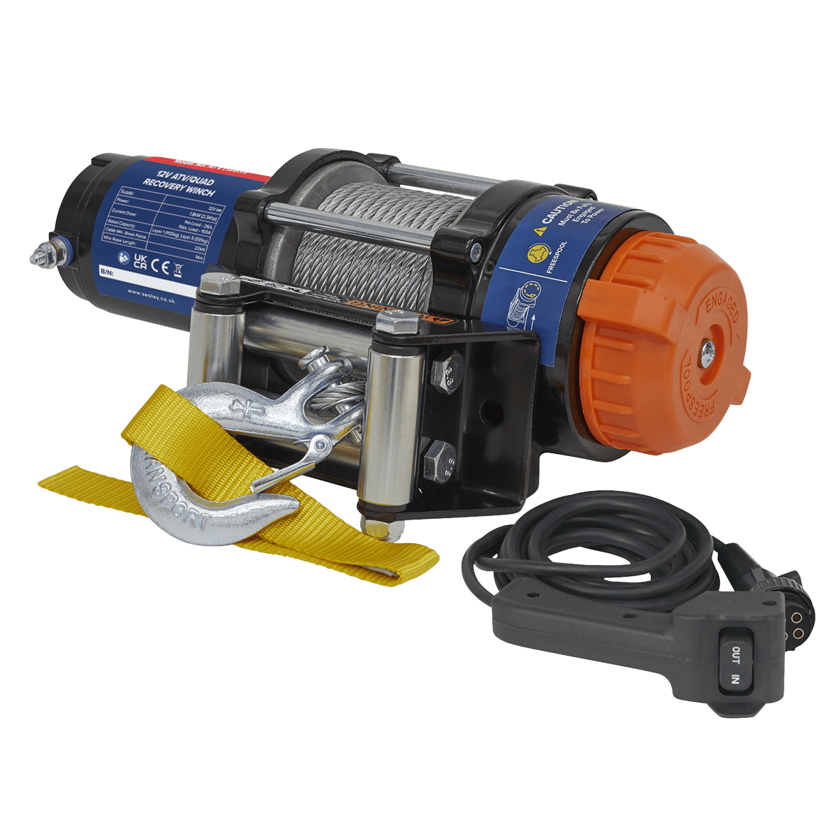 Sealey ATV/Quad Recovery Winch 1135kg (2500lb) Line Pull 12V