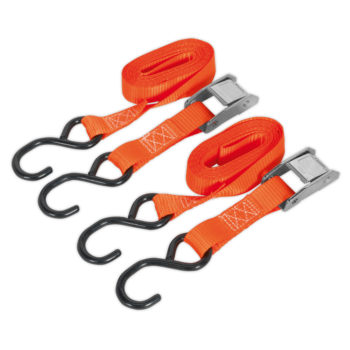 Sealey Cam Buckle Strap 25mm x 2.5m Polyester Webbing with S-Hooks 250kg Breaking Strength