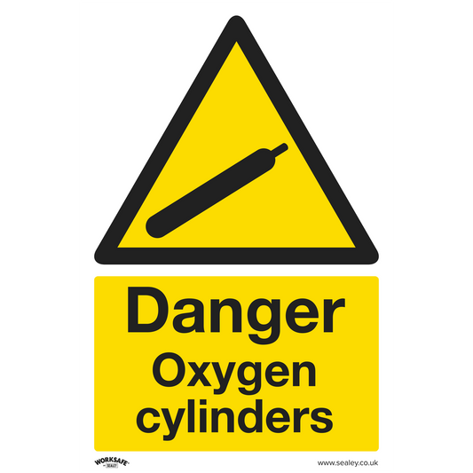 Sealey Danger Oxygen Cylinders - Warning Safety Sign - Self-Adhesive Vinyl