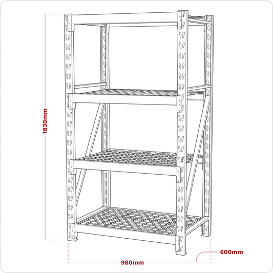 Sealey Heavy-Duty Racking Unit with 4 Mesh Shelves 640kg Capacity Per Level 978mm