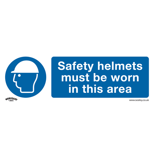 Sealey Mandatory Safety Sign - Safety Helmets Must Be Worn In This Area - Self-Adhesive Vinyl