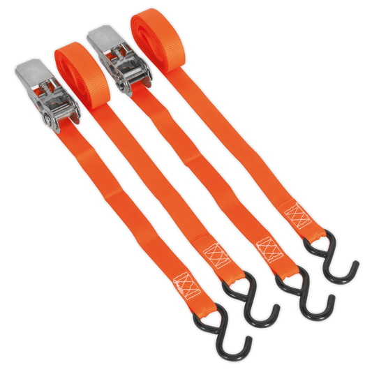 Sealey Ratchet Straps 25mm x 4m Polyester Webbing with S-Hooks 500kg Breaking Strength - Pair