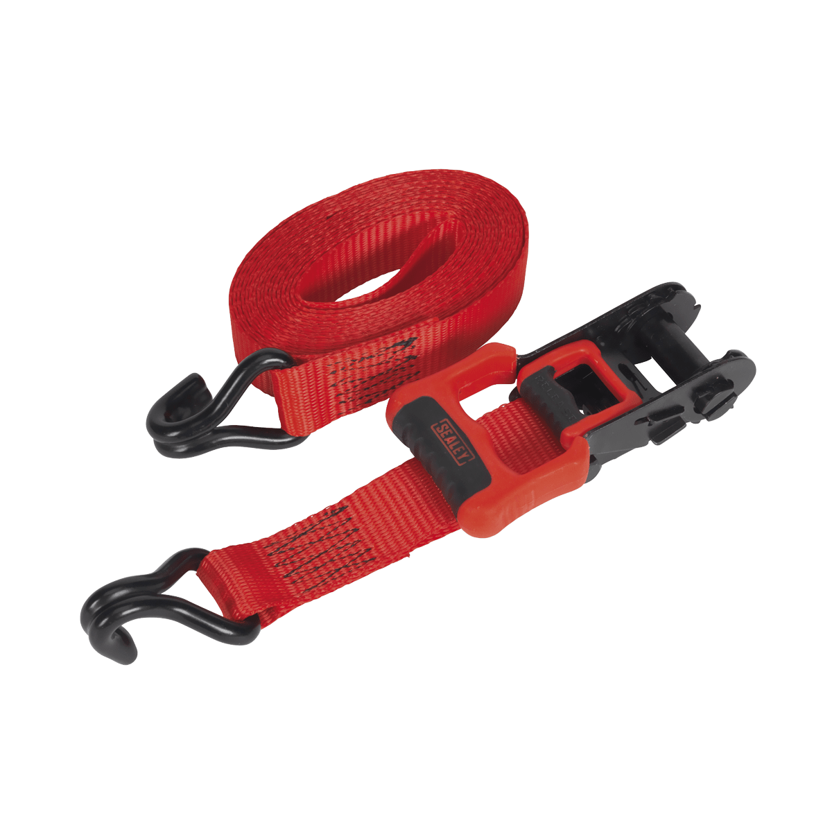 Sealey Ratchet Straps 32mm x 4.9m Polyester Webbing with J-Hooks 1200kg Breaking Strength - 2 Pairs