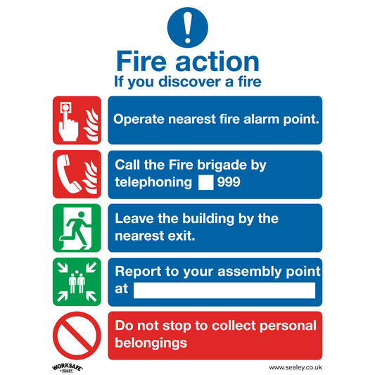 Sealey Safe Conditions Safety Sign - Fire Action Without Lift - Self-Adhesive Vinyl