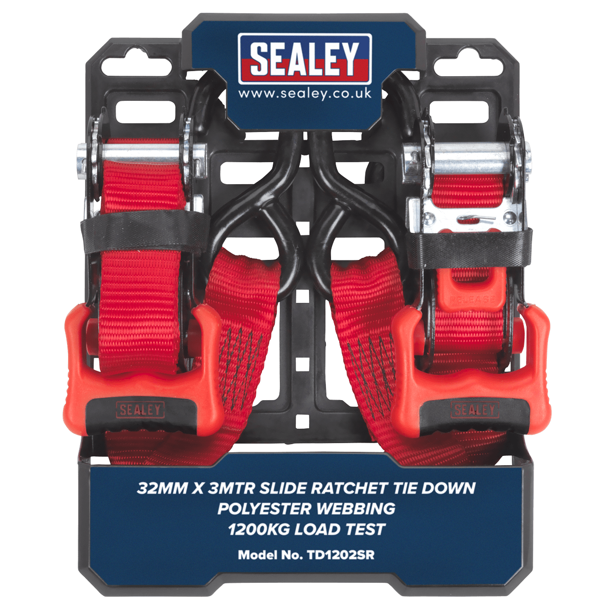 Sealey Slide Ratchet Strap 32mm x 3m Polyester Webbing with S-Hooks 1200kg Breaking Strength