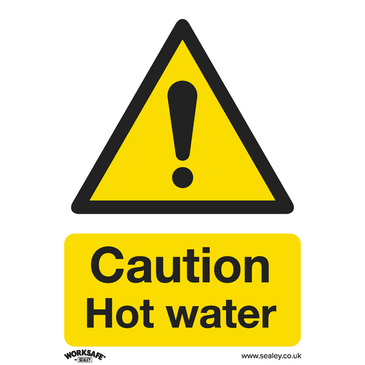 Sealey Warning Safety Sign - Caution Hot Water - Self-Adhesive Vinyl